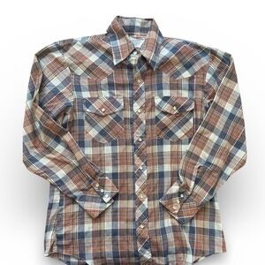 Men's Plaid Button-Down Shirt in Blue and Brown